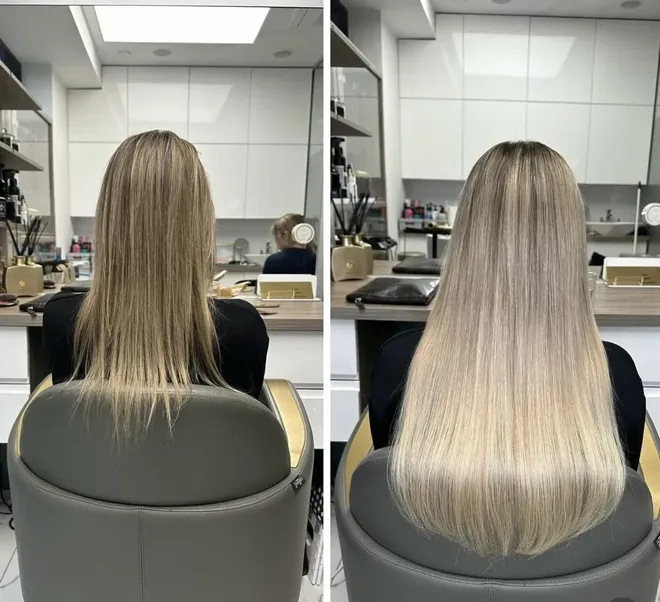 Gęste długie włosy po zagęszczeniu w Hair Solution