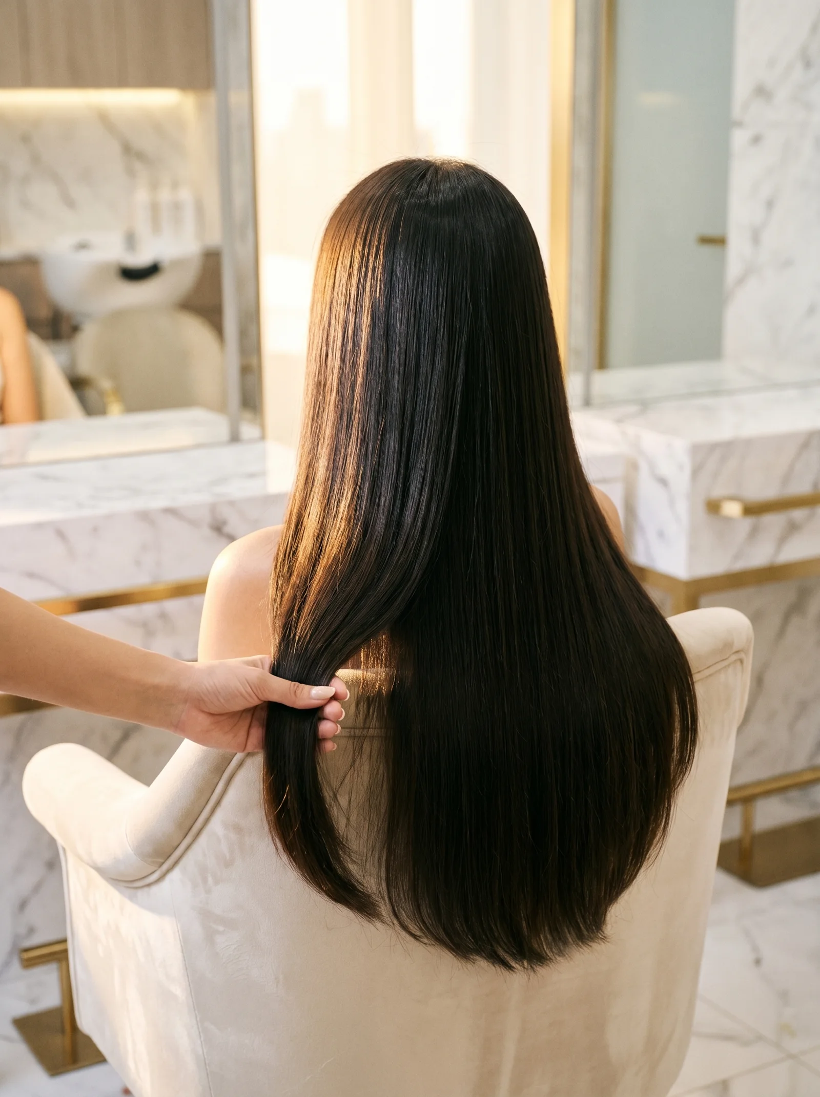 Przedłużanie włosów Wrocław — długie lśniące włosy po zabiegu w Hair Solution Clinic